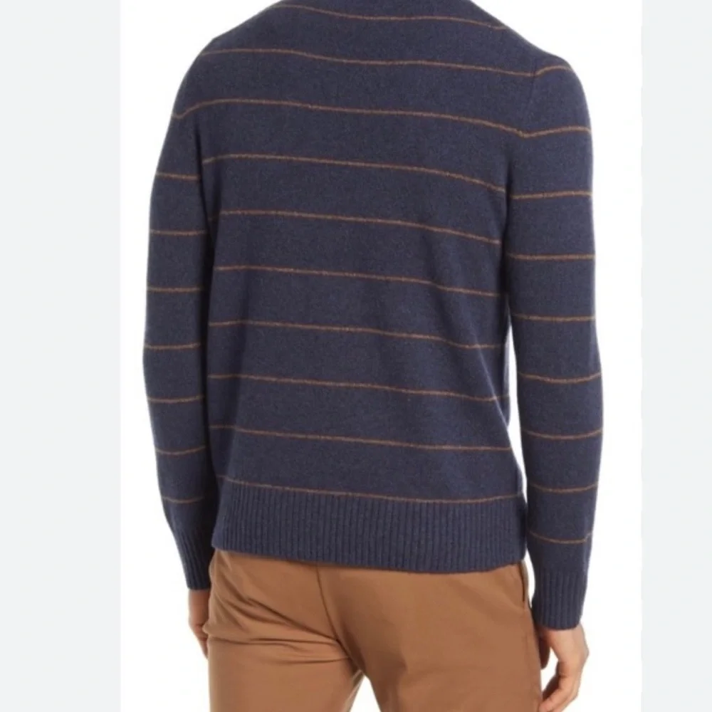 NEW $295 Vince Men’s‎ Wool Blend Striped Turtleneck Sweater Coastal Blue/Tan XL